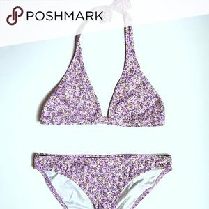 J Crew floral print bikini with gold hardware